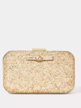 NWT Lilly Pulitzer Wanda Bow Gold Glitter Clutch or Crossbody